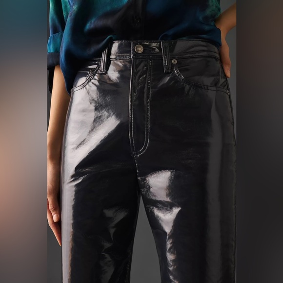 AGOLDE Recycled Leather 90's Pinch Waist Straight Leg Pants in Carbon (32) - Picture 4 of 14